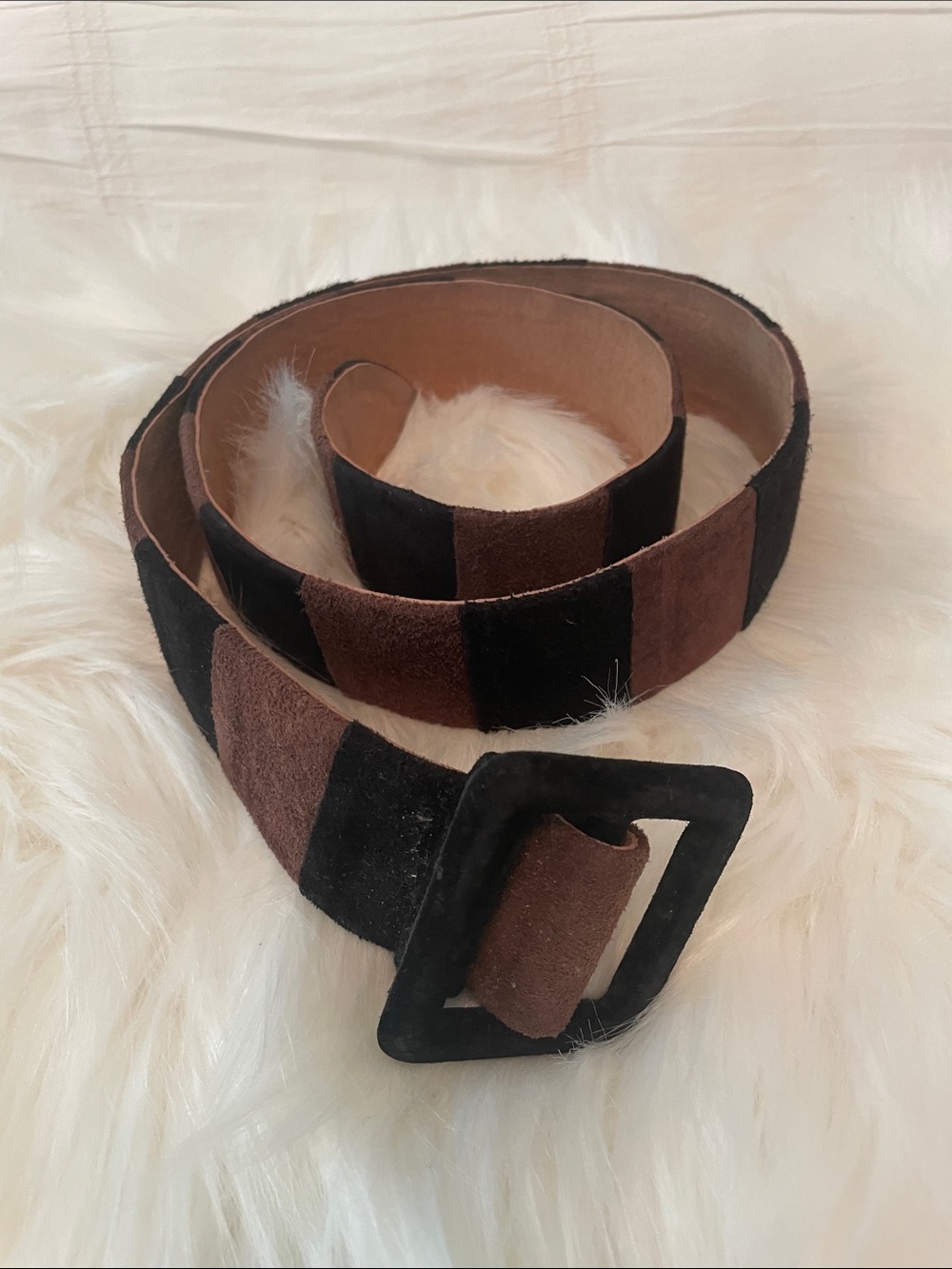 Striped Suede Belt in Brown and Black - Women - SM